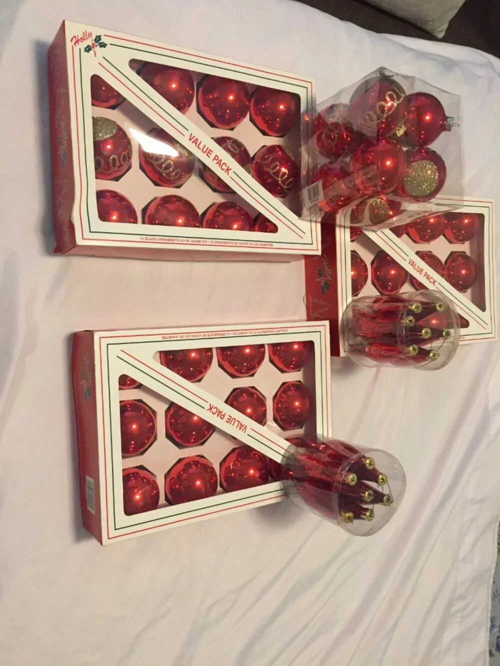 Red Shatterproof Christmas Ornaments Lot As Shown Matching Gold Glitter Teardrop